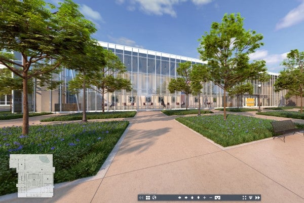 rendering of building exterior with google maps prompts